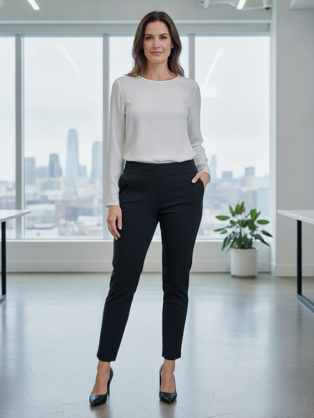 CHICOS BLACK PULL ON ANKLE PANTS
SIZE 8 (1)